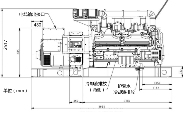 2000KW康明斯發(fā)電機(jī)組安裝側(cè)面圖.png